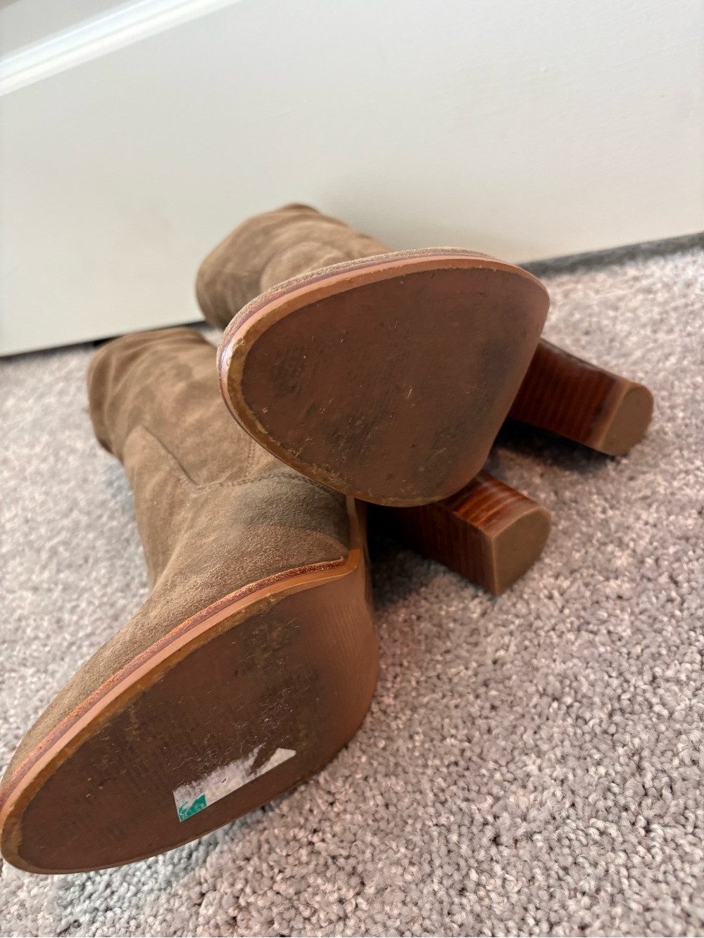 Aldo Taupe Suede Pointed-Toe Stacked Heel Boots - Picture 3 of 4